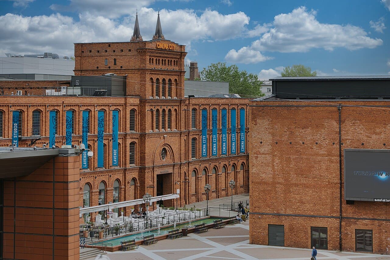The red-brick former textile mill at Manufaktura in Łódź, now a cultural complex